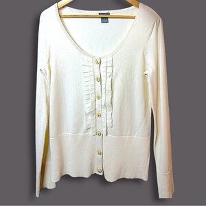 Ann Taylor Ivory Button-Front Silk Ruffle Cardigan Size M
